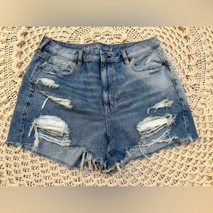 ae denim distressed mom shorts